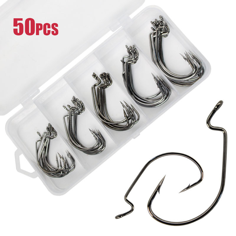50pcs Wide Worm Hook Carbon St - Fishing Hook Offset 리뷰 및 가격